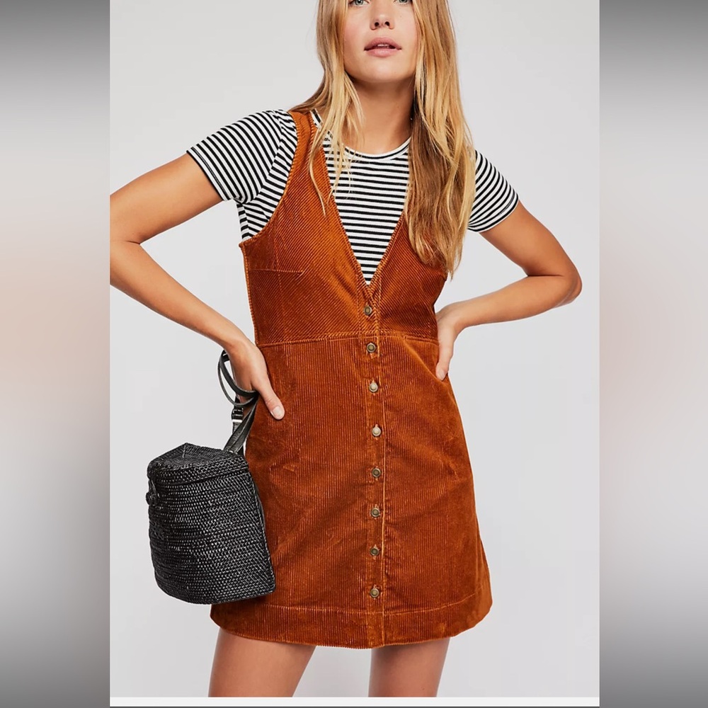 Free People Rust Corduroy Dress cinnamon size med nwt
